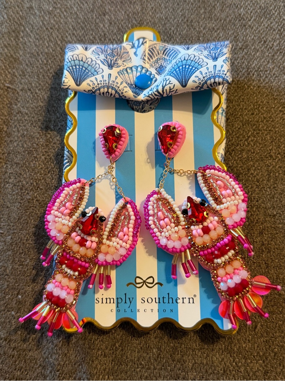Simply Southern Pink Beaded Lobster Dangle Earrings